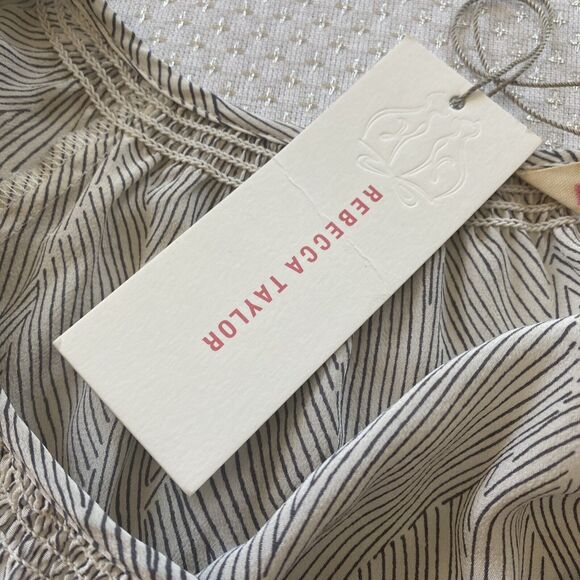 Rebecca Taylor Blouse Womens Sz 10  Cream Gray Kimono Print  Lyocell Flowy NWT - Picture 11 of 14